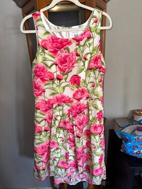 Place White Dress with Bright Pink Floral Print